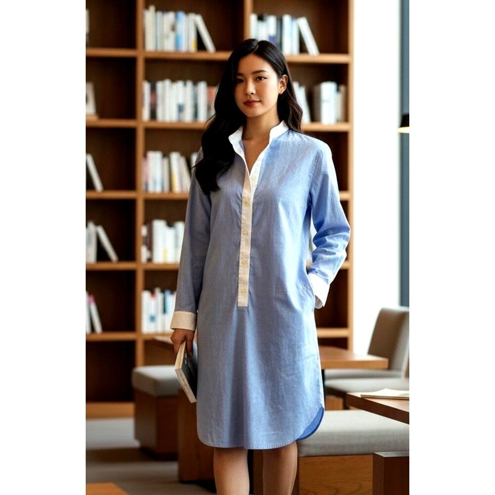 Michael Kors Shirt Dress Preppy Minimalist Crisp Colorblock Popover Pockets Sz 8